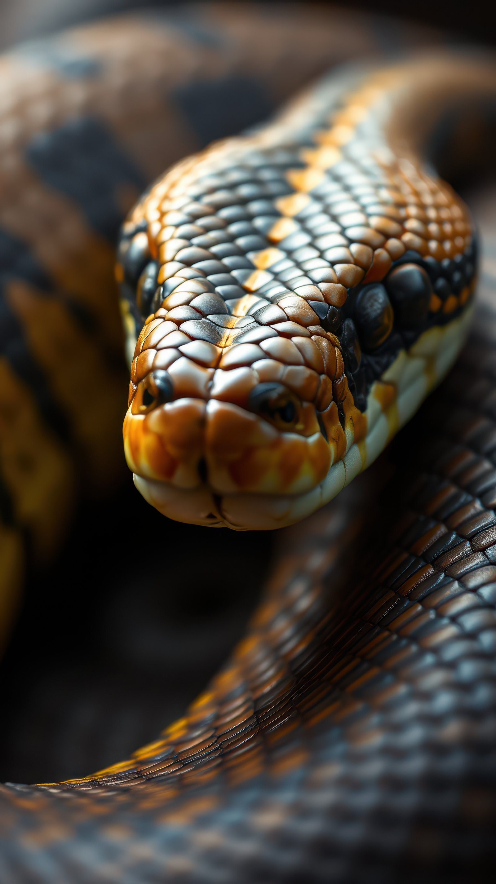 Close-up view of a beautifully patterned snake in a natural habitat during daylight hours